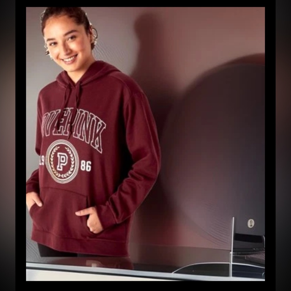 PINK Victoria's Secret Hoodie Sweatshirt Pullover Women’s 1986 Maroon Soft